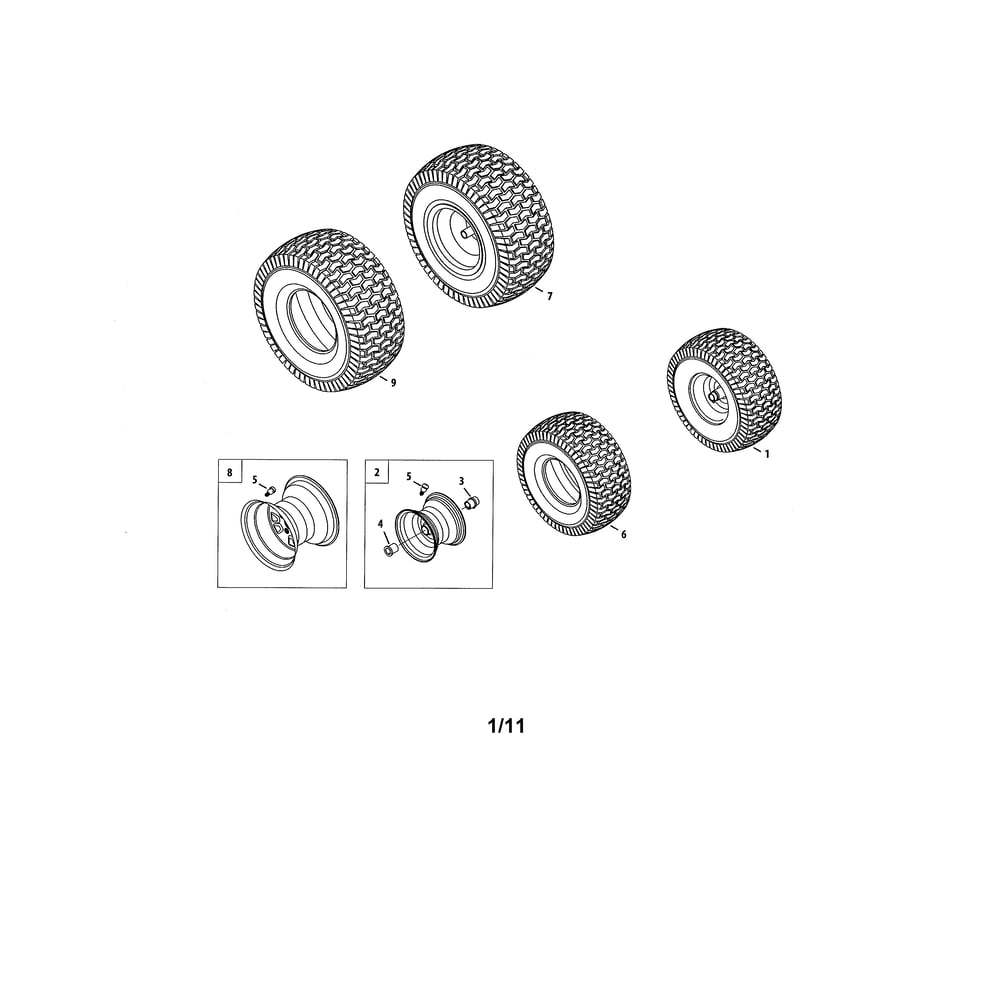 Front & Rear Wheels Diagram and Parts List for 13WZ92AK056  Cub Cadet Lawn Tractor